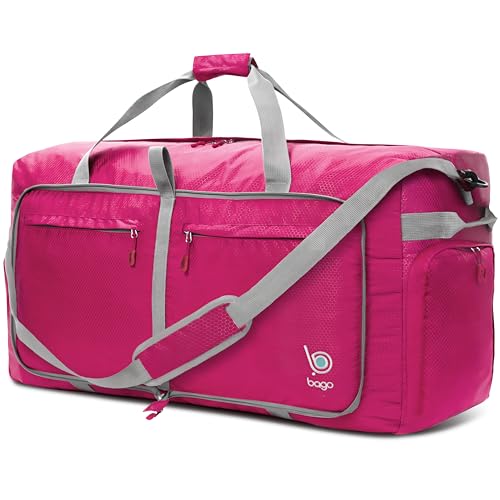 Bago Large Foldable Duffel Bags for Traveling Women & Men - 100L Packable Duffle Bag for Travel with Shoe Compartment - Water Repellant, Heavy Duty, Lightweight Folding & Collapsible (Pink) - Image 4