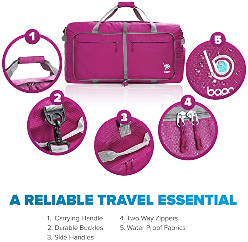 Bago Large Foldable Duffel Bags for Traveling Women & Men - 100L Packable Duffle Bag for Travel with Shoe Compartment - Water Repellant, Heavy Duty, Lightweight Folding & Collapsible (Pink) - Image 5