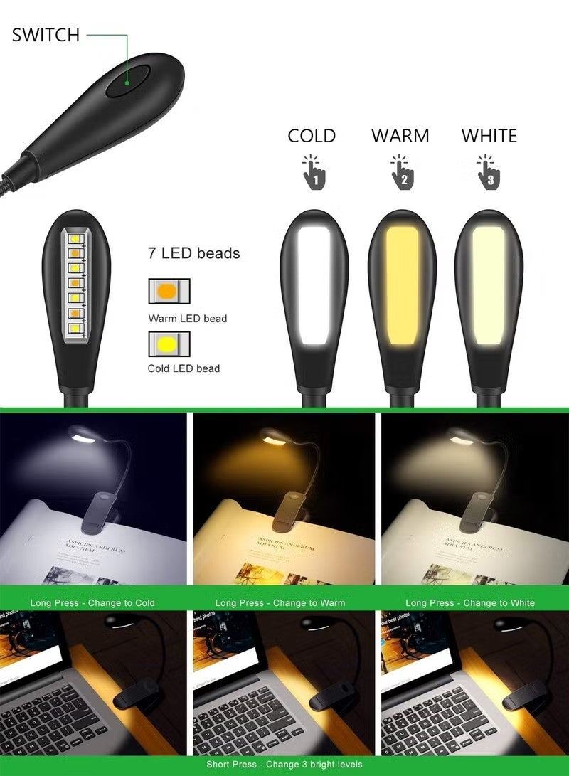Book Light,LOOPITYS Reading Book Clip Light, 9 Modes, LED Clip Reading Light, Eye-Care USB Rechargeable Reading Lamp for Kids, Flexible Clip-on Book Light for Reading in Bed，desk lamp - Image 2