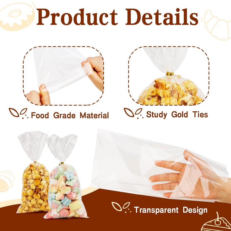 Leislam Cellophane Treat Bags  Cellophane Bags  100 Pcs Clear Cellophane Treat Bags  5X11 Inches Cellophane Candy Goodie Gift Bags With 100 Gold Twist Ties For Graduation Birthday Weddings Party Favors - Image 4