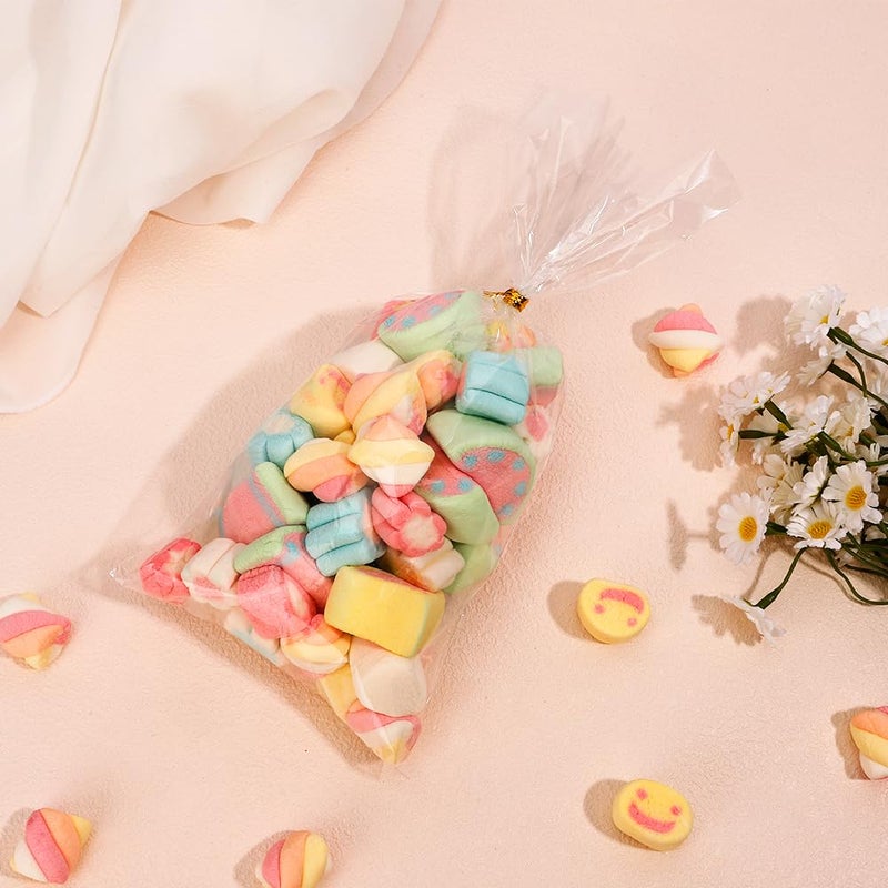 Leislam Cellophane Treat Bags  Cellophane Bags  100 Pcs Clear Cellophane Treat Bags  5X11 Inches Cellophane Candy Goodie Gift Bags With 100 Gold Twist Ties For Graduation Birthday Weddings Party Favors - Image 3