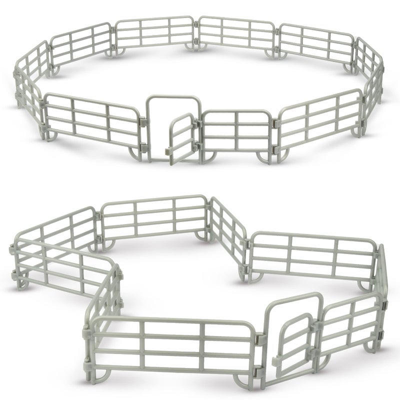 TOYMANY 20PCS Corral Fencing Panel Accessories Playset Includes 2 Gates Fences Plastic Fence Toys for Barn Paddock Horse Stable or Farm Animals Horses Figurines Educational Gift for Kids Toddler - Image 2
