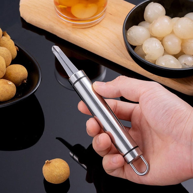 Longan Core Remover Fruit Corer Stainless Steel Small Fruit Pitter Portable Household Kitchen Tool 2pcs Set for Lychee and Longan Core Removing - Image 3