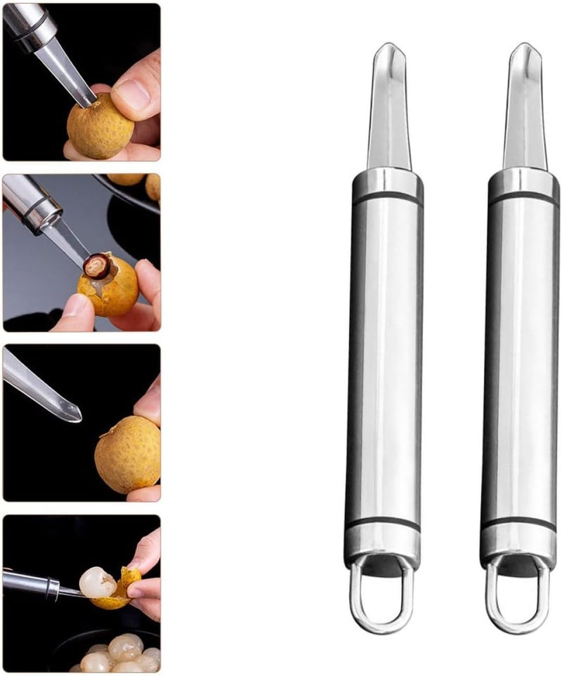 Longan Core Remover Fruit Corer Stainless Steel Small Fruit Pitter Portable Household Kitchen Tool 2pcs Set for Lychee and Longan Core Removing - Image 5