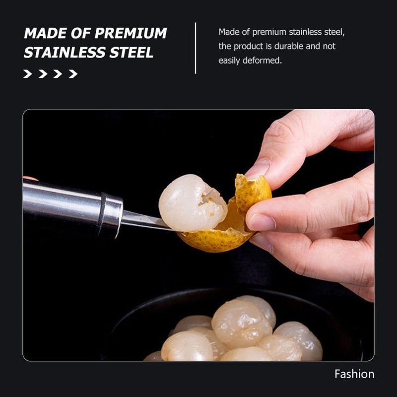 Longan Core Remover Fruit Corer Stainless Steel Small Fruit Pitter Portable Household Kitchen Tool 2pcs Set for Lychee and Longan Core Removing - Image 2