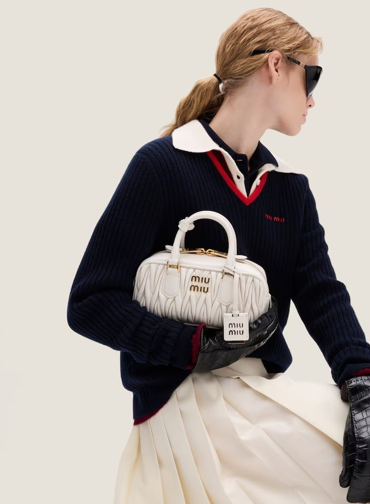 MIU Arcadie Top Handle Bag in Matelassé Nappa Leather Crossbody Shoulder - Image 3