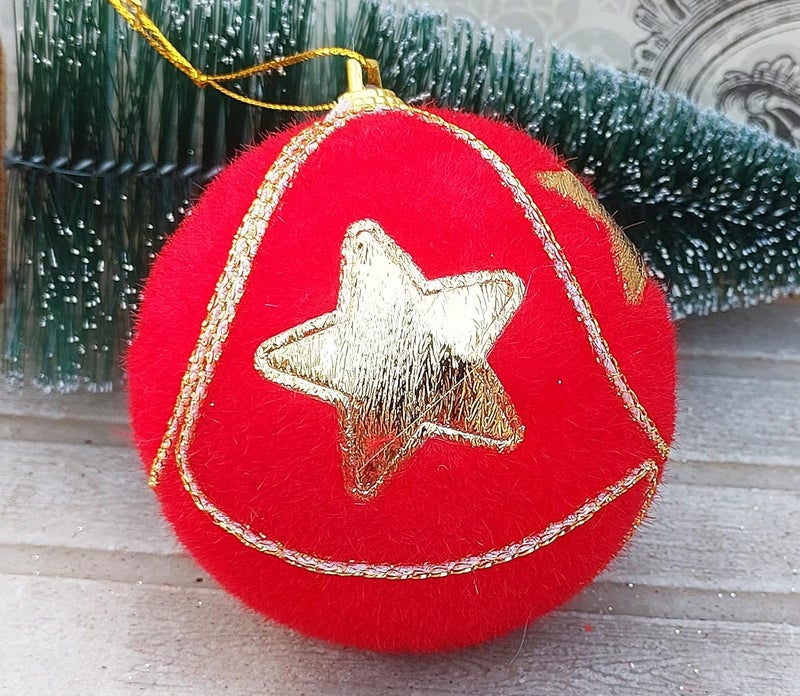 Partunay 3 Pcs Red Velvet Golden Star Printed Ball Christmas Xmas Tree Hanging Ornaments Xmas Christmas Decoration Item Christmas Ornaments - Image 3