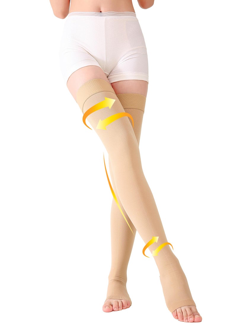 Thigh High 1520 mmHg Compression Stocking Open Toe Medical Compression Socks with Silicone Dot BandBest Support for Nursing Sports Varicose Veins