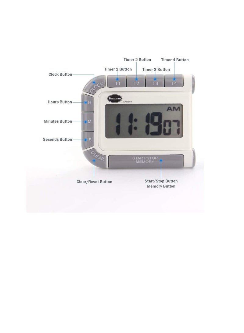 Brannan Brannan Four Way Countdown Timer & Clock - 24 Hour Count Down & Count Up Kitchen Timer - Large Easy To Read Display  - Image 2