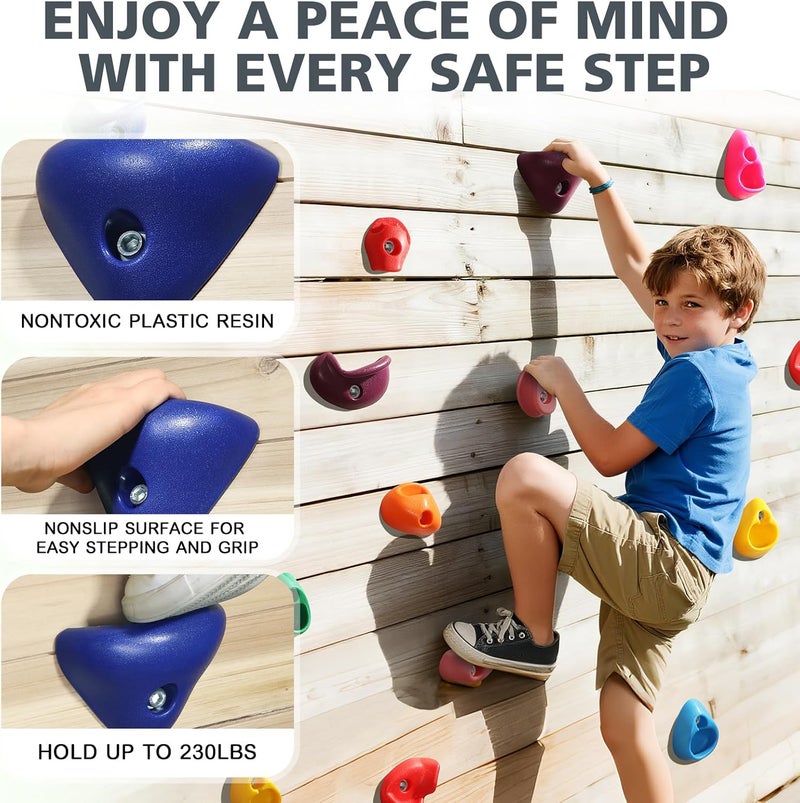 TOPNEW 32 Rock Climbing Holds Multi Size for Kids, Adult Rock Wall Holds Climbing Rock Wall Grips for Indoor and Outdoor Playground Play Set - Includes 2 Inch Mounting Hardware - Image 3