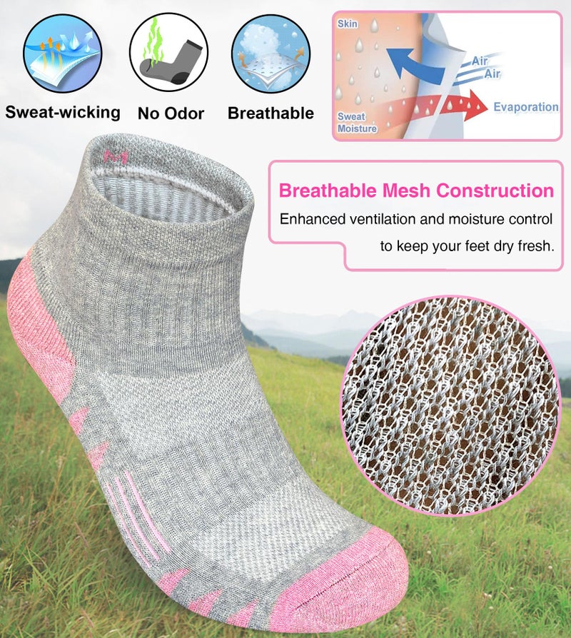 Heyoboy Womens Ankle Anti-blister Thick Cushioned Cotton Wicking Hiking Athletic Running Socks 5 Pairs - Image 4