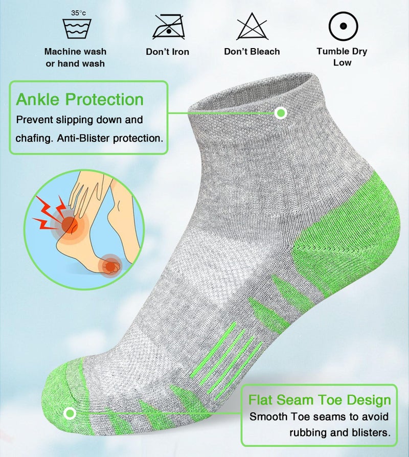 Heyoboy Womens Ankle Anti-blister Thick Cushioned Cotton Wicking Hiking Athletic Running Socks 5 Pairs - Image 2