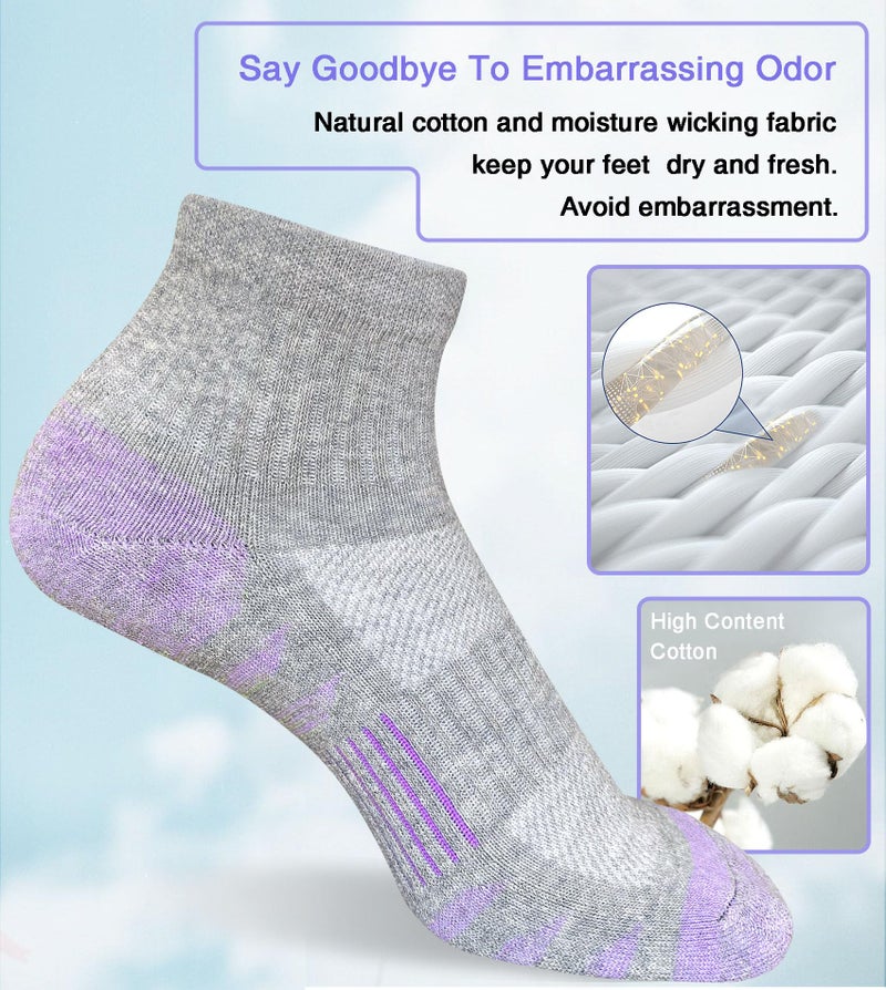 Heyoboy Womens Ankle Anti-blister Thick Cushioned Cotton Wicking Hiking Athletic Running Socks 5 Pairs - Image 5