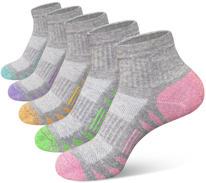 Heyoboy Womens Ankle Anti-blister Thick Cushioned Cotton Wicking Hiking Athletic Running Socks 5 Pairs - Image 1