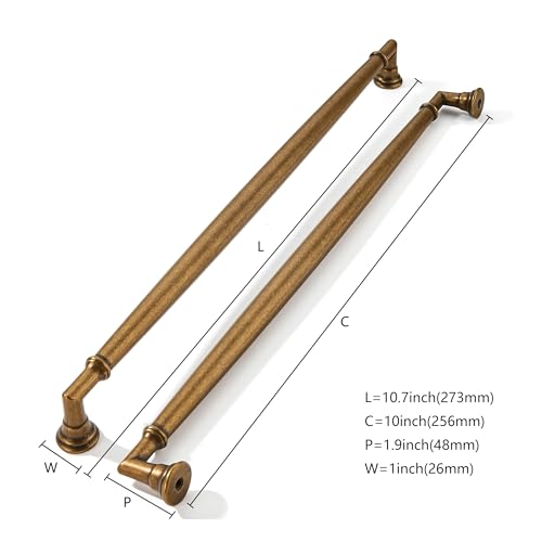 khtumeware 2 Pack 10 Inch256mm Antique Brass Cabinet Pulls Heavy Duty Soild Vintage Brass Cabinet Handles Kitchen Antique Bronze Cabinet Hardware for Cupboard Drawer Handles - Image 3
