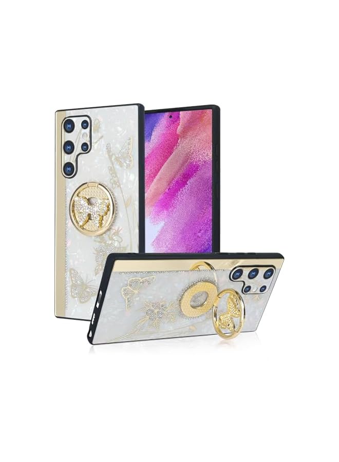 Case For Samsung Galaxy S24 Plus With Ring Stand erfly Diamond Case For Women Elegant Rhinestone Diamond Back Pc+ Soft Tpu Bumper Shockproof Cover Galaxy S24 Plus White - Image 5