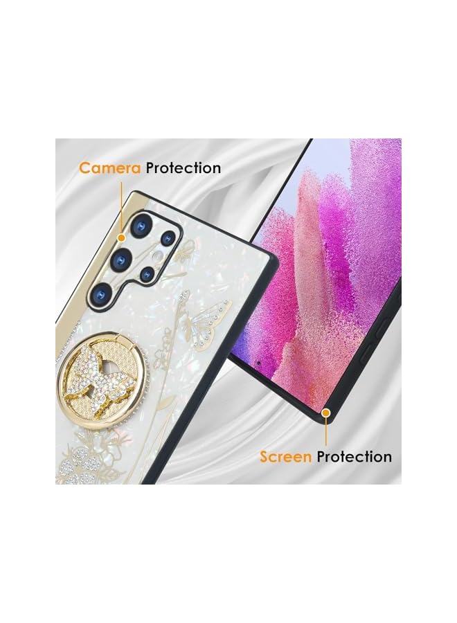 Case For Samsung Galaxy S24 Plus With Ring Stand erfly Diamond Case For Women Elegant Rhinestone Diamond Back Pc+ Soft Tpu Bumper Shockproof Cover Galaxy S24 Plus White - Image 2