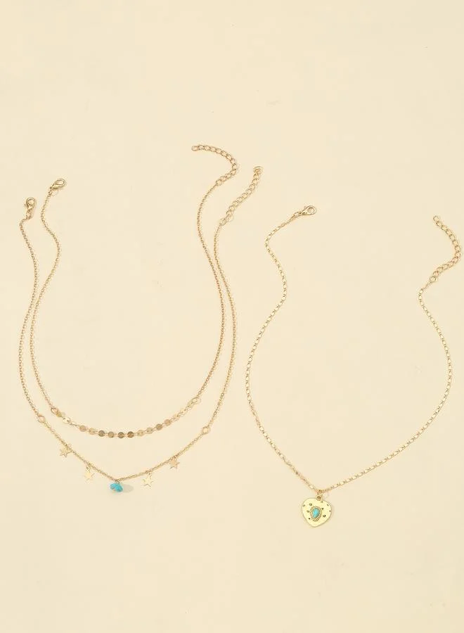 تايك تو Set of 3 - Heart Pendant Necklace