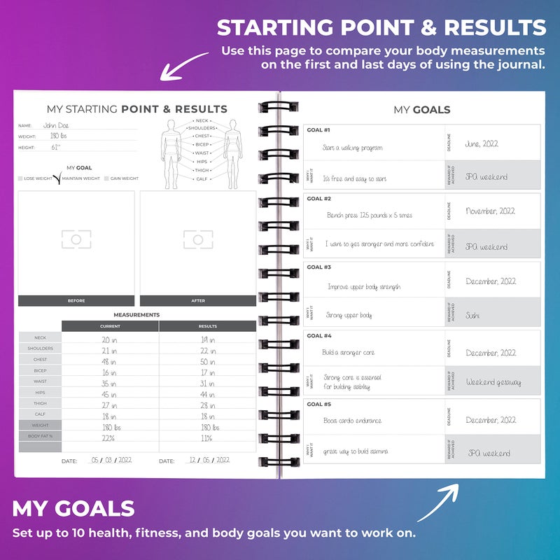 Clever Fox Fitness Journal Workout Log Book - Daily Fitness Planner Workout Journal for Women and Men. Spiral-Bound, Laminated Cover, Thick Pages, A5 (Black & White) - Image 3