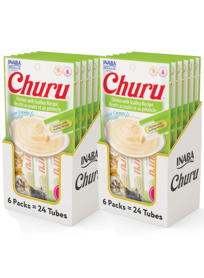 INABA Churu Cat Treats, Grain-Free, Lickable, Squeezable Creamy Purée Cat Treat/Topper with Vitamin E & Taurine, 0.5 Ounces Each Tube, 48 Tubes (4 per Pack), Chicken with Scallop Recipe - Image 1