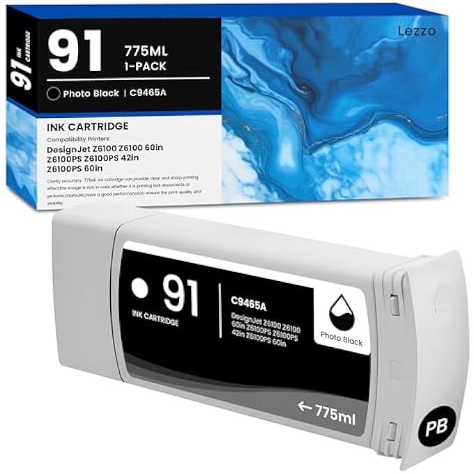 91 C9465A INK CARTRIDGE 1-PACK 91 C9465A PHOTO BLACK INK REPLACEMENT FOR HP 91 INK FOR DESIGNJET Z6100 Z6100 60IN Z6100PS Z6100PS 42IN Z6100PS 60IN PRINTER - Image 1