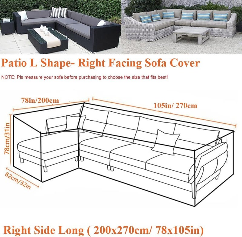 Skyour Patio Furniture Sectional Couch Sofa Cover Skyour Gray Weatherproof Heavy Duty 420D Oxford Outdoor L Shaped Sectional Garden Rattan Corner Sofa Furniture Protector Covers (Right Side Long: 78x105in) - Image 2