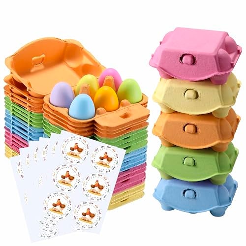 LayHyand Colored Half Dozen Egg Cartons 20 Pcs Set, Natural Pulp Paper Egg Cartons 6 Count for Chicken Eggs Reusable, Blank Colorful Easter 5 Color Storage Tray for Hold Up to Six 6 Egg Holder Basket Cardboard - Image 1