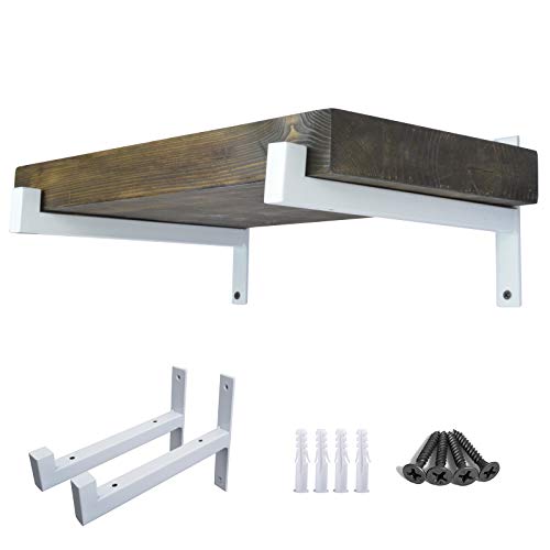 OVOV 2 Pcs Metal Shelf Brackets Heavy Duty Industrial Wall Mounted Floating Shelf Brackets (White) 12" - Image 1