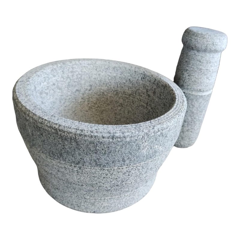 EZAHK EZAHK Stone Unpolished Mortar and Pestle SetSpices Okhli Masher Khalbatta Stone Home Decor Musal Well Design for Kitchen Home Herbs 8 inch  - Image 3