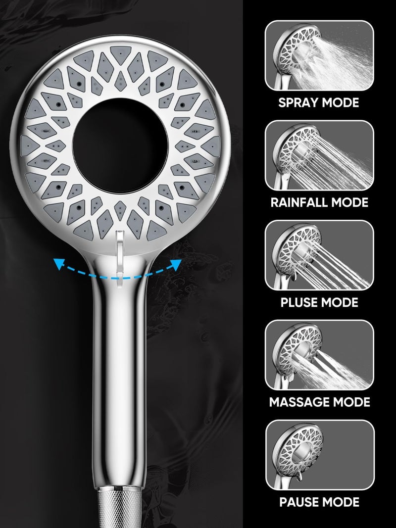 Cobbe High Pressure Rain Shower Head with Handheld Combo - 2 Modes Fixed + 5 Modes Handheld Spray, Detachable Design, Built-in Magnetic Docking, Leakproof 6ft Hose, Chrome - Image 4