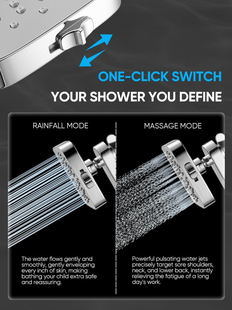 Cobbe High Pressure Rain Shower Head with Handheld Combo - 2 Modes Fixed + 5 Modes Handheld Spray, Detachable Design, Built-in Magnetic Docking, Leakproof 6ft Hose, Chrome - Image 2