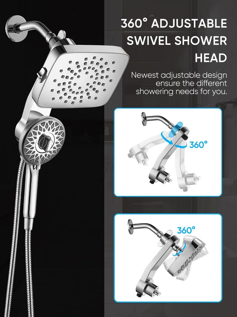 Cobbe High Pressure Rain Shower Head with Handheld Combo - 2 Modes Fixed + 5 Modes Handheld Spray, Detachable Design, Built-in Magnetic Docking, Leakproof 6ft Hose, Chrome - Image 3