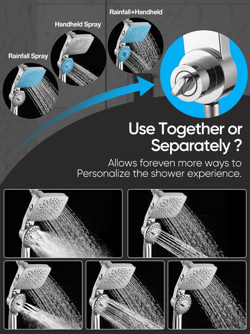 Cobbe High Pressure Rain Shower Head with Handheld Combo - 2 Modes Fixed + 5 Modes Handheld Spray, Detachable Design, Built-in Magnetic Docking, Leakproof 6ft Hose, Chrome - Image 5