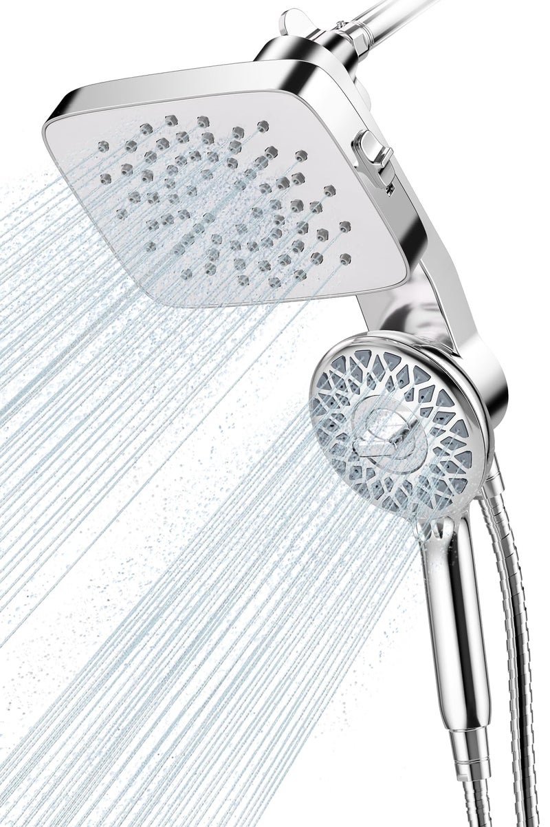 Cobbe High Pressure Rain Shower Head with Handheld Combo - 2 Modes Fixed + 5 Modes Handheld Spray, Detachable Design, Built-in Magnetic Docking, Leakproof 6ft Hose, Chrome - Image 1