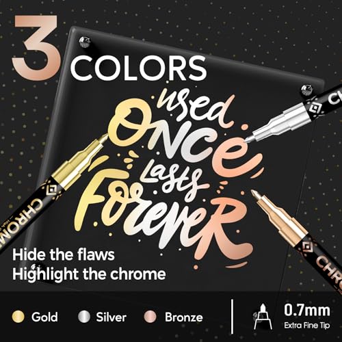 Pagather 3Pcs Chrome Paint Markers, Permanent Mirror Liquid Chrome Pens for Plastic, Metal, Model, Jewelry, Wheel Painting, Touch Up & Repair Kit, DIY Art Projects - Image 2