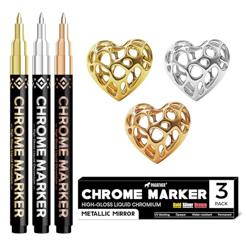 Pagather 3Pcs Chrome Paint Markers, Permanent Mirror Liquid Chrome Pens for Plastic, Metal, Model, Jewelry, Wheel Painting, Touch Up & Repair Kit, DIY Art Projects - Image 1