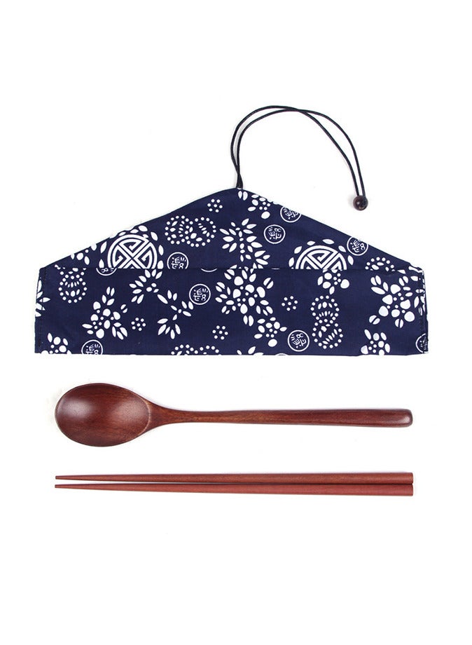 3-Piece Chopsticks And Spoon Cutlery Set Outdoor Camping Travel Utensils Reusable Tableware Spoon for Eating with Cloth Bag Brown  - Image 1