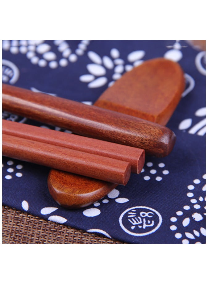 3-Piece Chopsticks And Spoon Cutlery Set Outdoor Camping Travel Utensils Reusable Tableware Spoon for Eating with Cloth Bag Brown  - Image 5