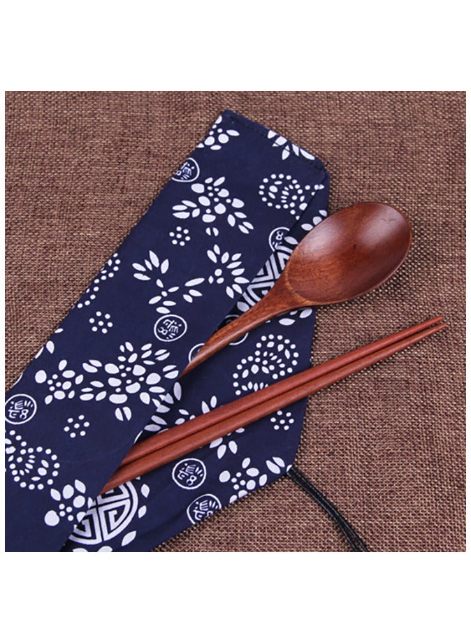 3-Piece Chopsticks And Spoon Cutlery Set Outdoor Camping Travel Utensils Reusable Tableware Spoon for Eating with Cloth Bag Brown  - Image 4