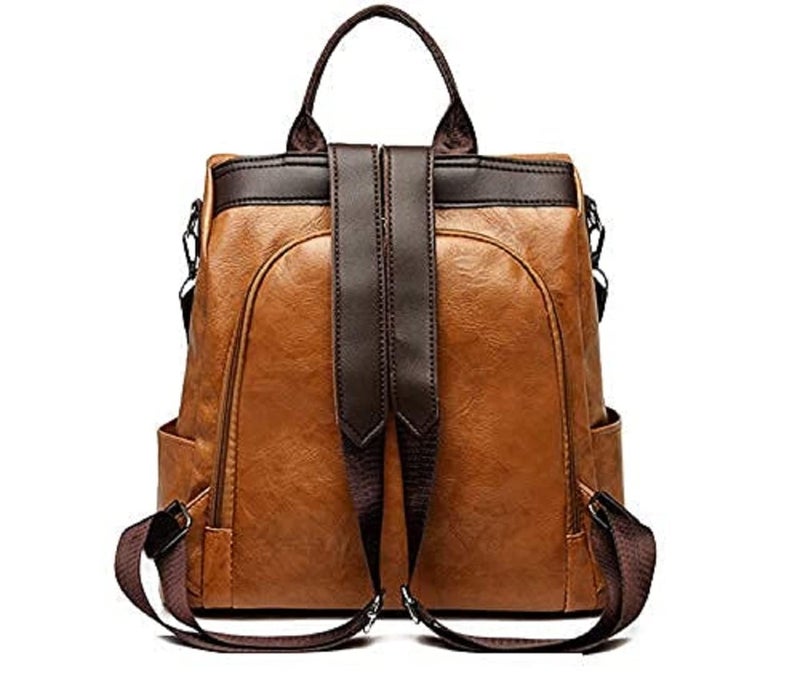 MUCHOVA Women's Fashion Standard Backpack Purses Multipurpose Design Handbags And Shoulder Bag Pu Leather Travel Bag Vegan Leather Girl'S Travel Casual (DoubleToneBrown) - Image 5