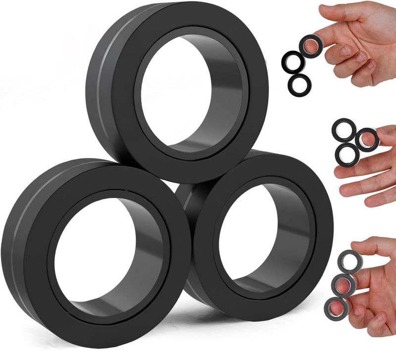 BUNMO Magnetic Rings - Fidget Toys Adults - Magnetic Fidget Rings - Endless Hours of Fun - Spin, Connect & Play - Addictive Fidget Toy for Boys & Girls - Great Teen Gift - Black - Image 1