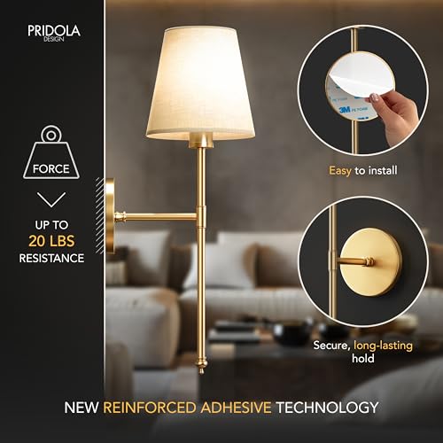 PRIDOLA Set of 2 Wireless Wall Sconces – Stick-On or Screw Mount - Rechargeable LED Bulbs, Remote Controlled, Adjustable Brightness & Warmth, Easy Installation, Living Room Wall Decor (Gold) - Image 3