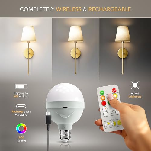 PRIDOLA Set of 2 Wireless Wall Sconces – Stick-On or Screw Mount - Rechargeable LED Bulbs, Remote Controlled, Adjustable Brightness & Warmth, Easy Installation, Living Room Wall Decor (Gold) - Image 4