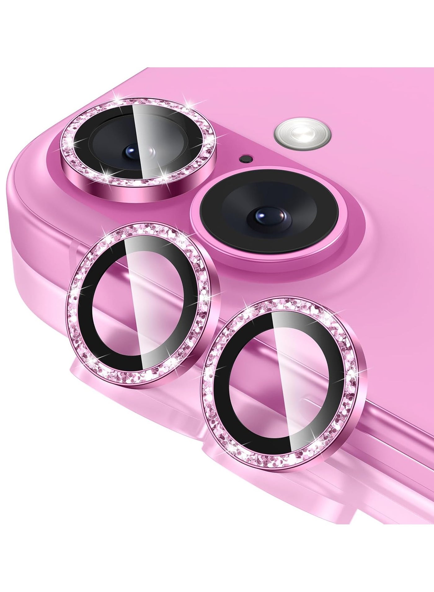 ACLIX Camera Lens Protector for iPhone 16 Plus/iPhone 16, Shatterproof, Ultra-thin Aluminum Alloy Ring, Camera Lens Protective Film, (Gliter Pink)