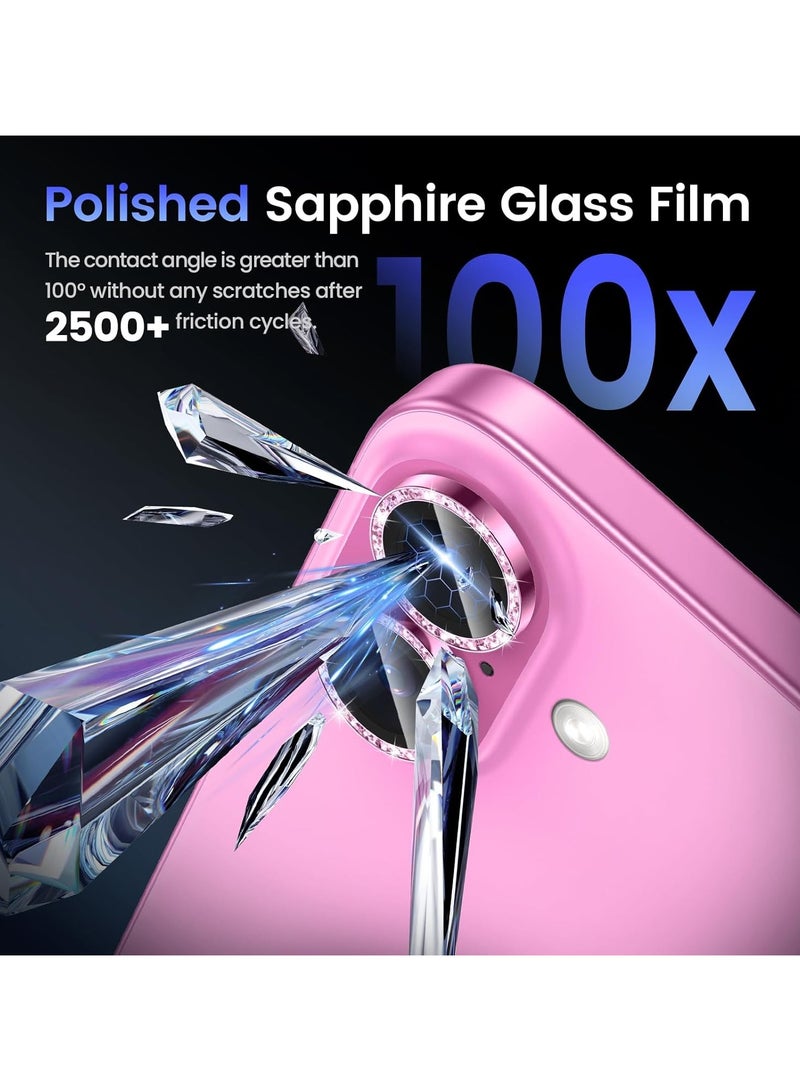 Camera Lens Protector for iPhone 16 Plus/iPhone 16, Shatterproof, Ultra-thin Aluminum Alloy Ring, Camera Lens Protective Film, (Gliter Pink)  - Image 3