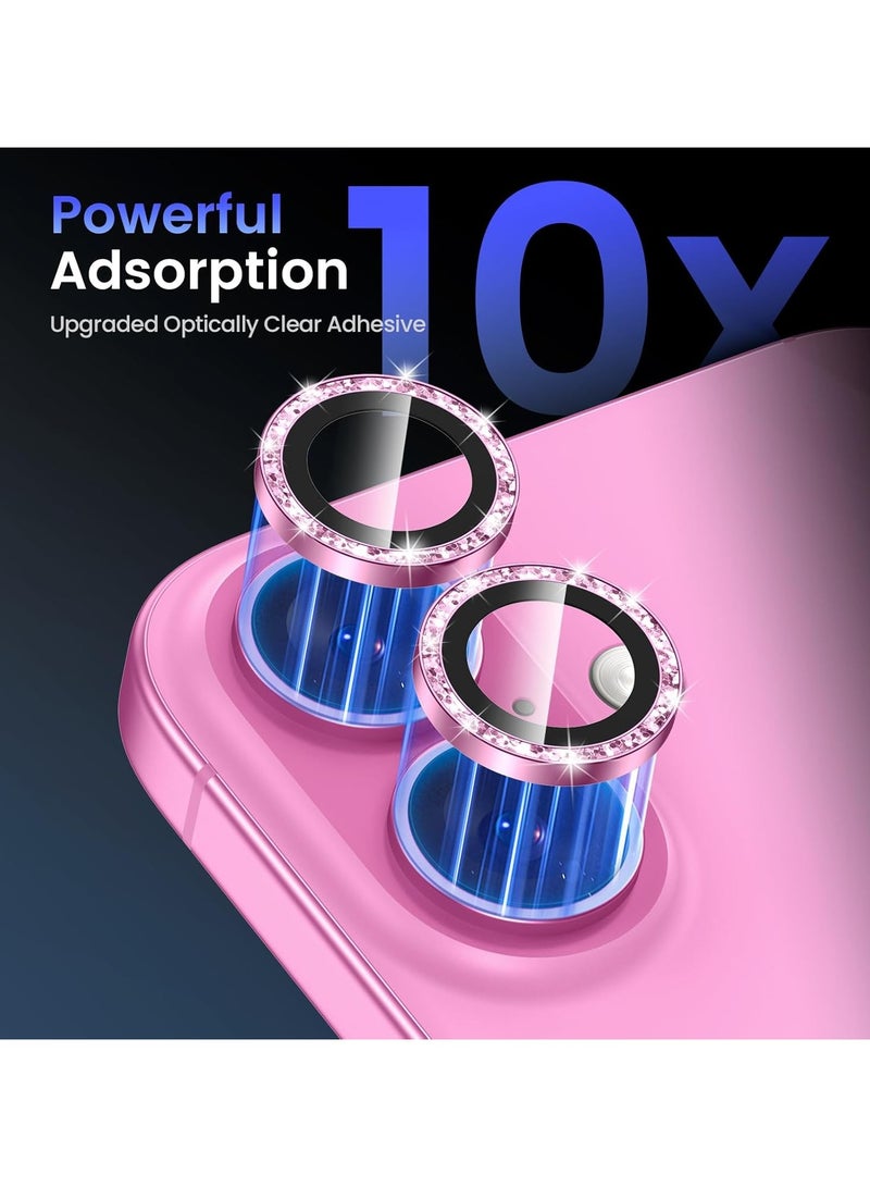 Camera Lens Protector for iPhone 16 Plus/iPhone 16, Shatterproof, Ultra-thin Aluminum Alloy Ring, Camera Lens Protective Film, (Gliter Pink)  - Image 4
