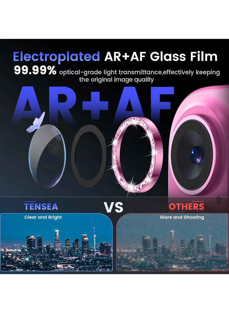 Camera Lens Protector for iPhone 16 Plus/iPhone 16, Shatterproof, Ultra-thin Aluminum Alloy Ring, Camera Lens Protective Film, (Gliter Pink)  - Image 5