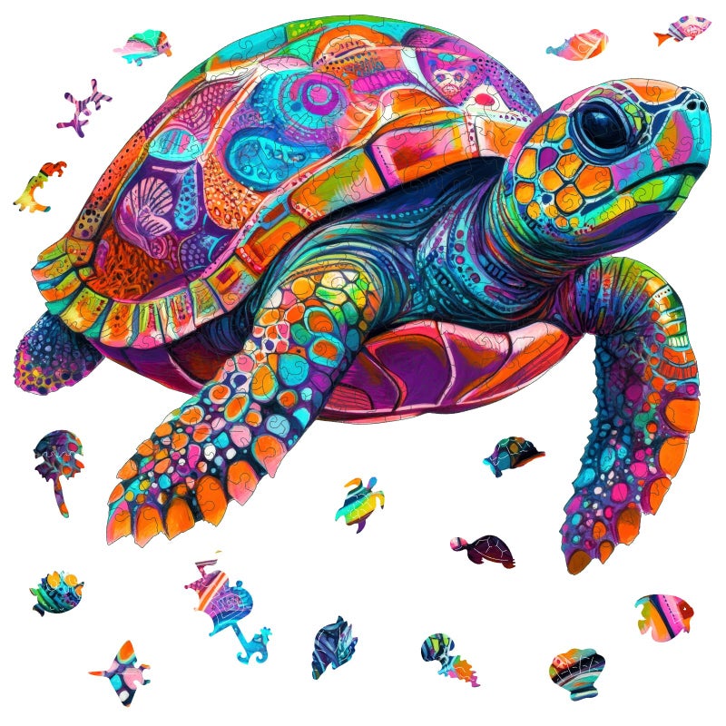 Mys Aurora Colorful Turtle Puzzles for Adults 200 Pieces 5MM Thick Wooden Jigsaw Puzzles Unique Shape Puzzle Ocean Wood Puzzles for Adults and Kids Birthday Gifts Family Game 114 114 inches - Image 3