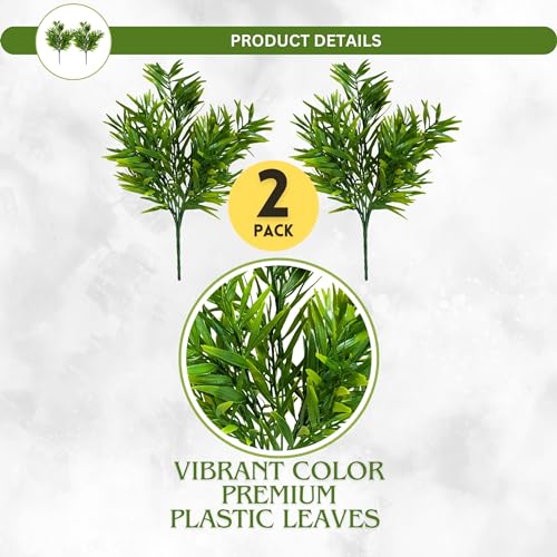 fancymart Plastic Artificial Plant Mini Bamboo Leaves Without Pot 30 Cm, Pack of 2, Green - Image 2