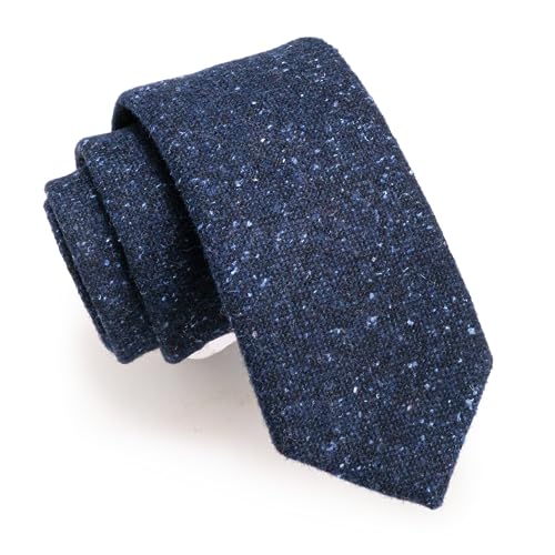 JEMYGINS 2.4" Cotton Necktie Mens Navy Blue Cashmere Wool Skinny Tie (28) - Image 1